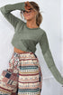 Waffle Knit Lace Patchwork V Neck Top