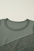 Waffle Knit Lace Patchwork V Neck Top