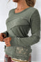 Waffle Knit Lace Patchwork V Neck Top