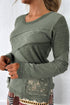 Waffle Knit Lace Patchwork V Neck Top
