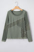 Waffle Knit Lace Patchwork V Neck Top
