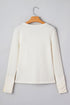Waffle Knit Lace Trim Ruched Cuff Long Sleeve Top