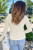Waffle Knit Lace Trim Ruched Cuff Long Sleeve Top