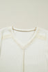Waffle Knit Lace Trim Ruched Cuff Long Sleeve Top