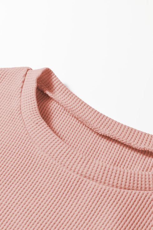 Waffle Knit Long Sleeve Textured Rounded Hem Casual Top