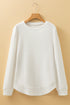 Waffle Knit Long Sleeve Textured Rounded Hem Casual Top