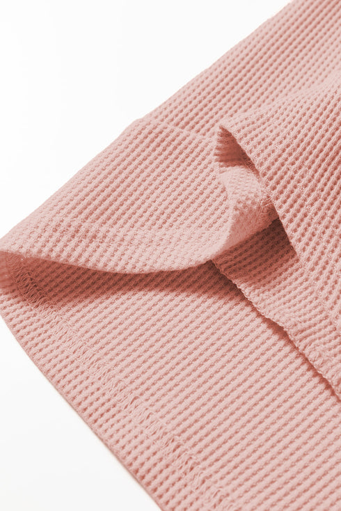 Waffle Knit Long Sleeve Textured Rounded Hem Casual Top