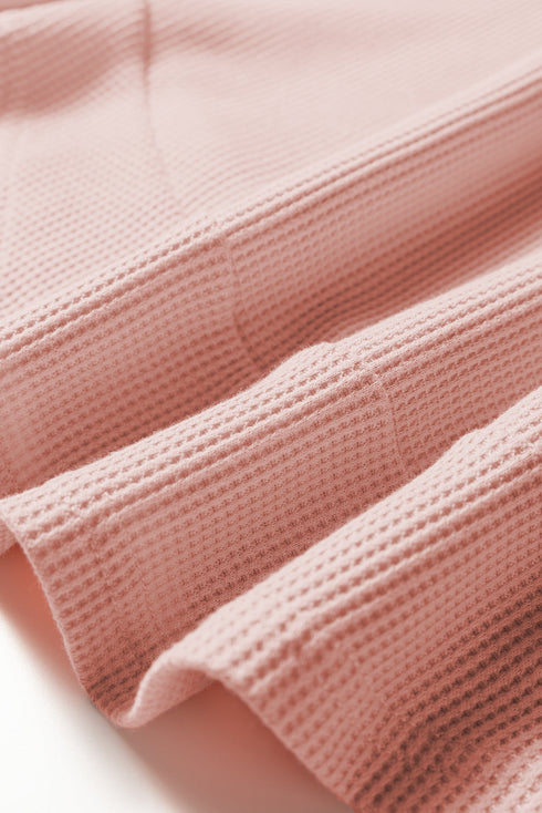 Waffle Knit Long Sleeve Textured Rounded Hem Casual Top