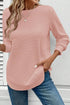 Waffle Knit Long Sleeve Textured Rounded Hem Casual Top