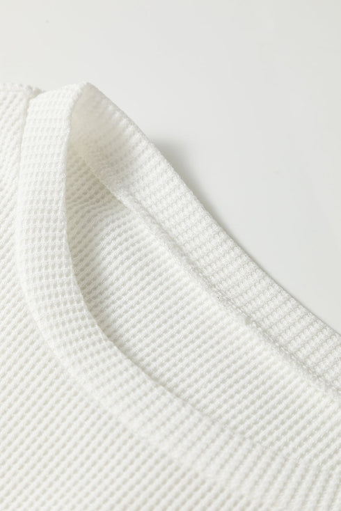 Waffle Knit Long Sleeve Textured Rounded Hem Casual Top