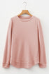 Waffle Knit Long Sleeve Textured Rounded Hem Casual Top