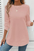 Waffle Knit Long Sleeve Textured Rounded Hem Casual Top