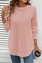 Waffle Knit Long Sleeve Textured Rounded Hem Casual Top