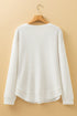 Waffle Knit Long Sleeve Textured Rounded Hem Casual Top