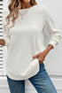 Waffle Knit Long Sleeve Textured Rounded Hem Casual Top