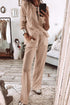 Waffle Knit Long Sleeve Wide Leg Lounge Set
