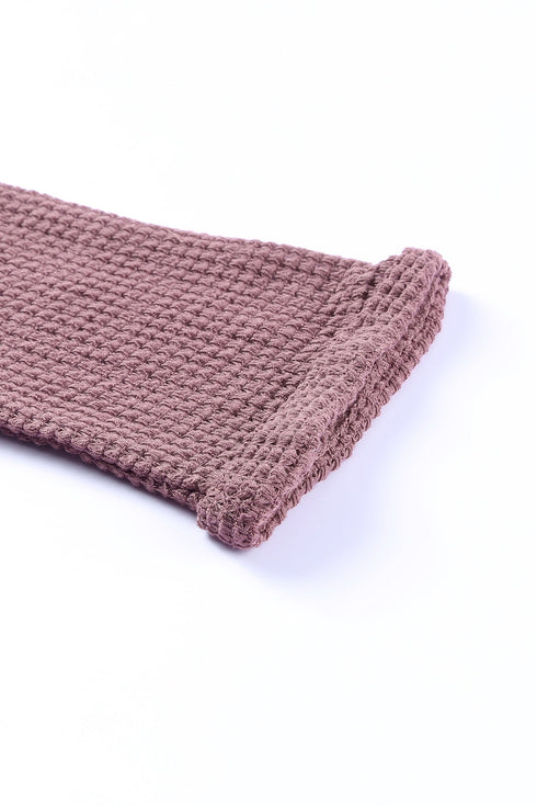 Waffle Knit Loose Fit V Neck Long Sleeve Top