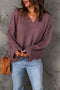 Waffle Knit Loose Fit V Neck Long Sleeve Top