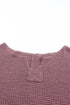 Waffle Knit Loose Fit V Neck Long Sleeve Top