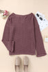 Waffle Knit Loose Fit V Neck Long Sleeve Top
