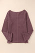 Waffle Knit Loose Fit V Neck Long Sleeve Top