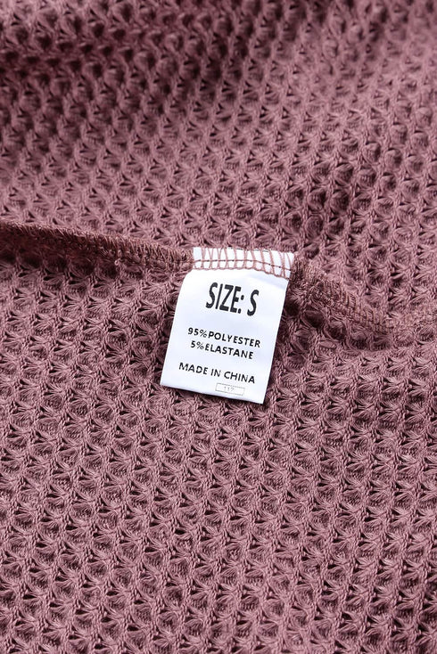 Waffle Knit Loose Fit V Neck Long Sleeve Top