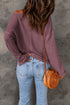 Waffle Knit Loose Fit V Neck Long Sleeve Top