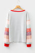Waffle Knit Mixed Print Sleeve Pullover Top