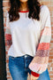 Waffle Knit Mixed Print Sleeve Pullover Top