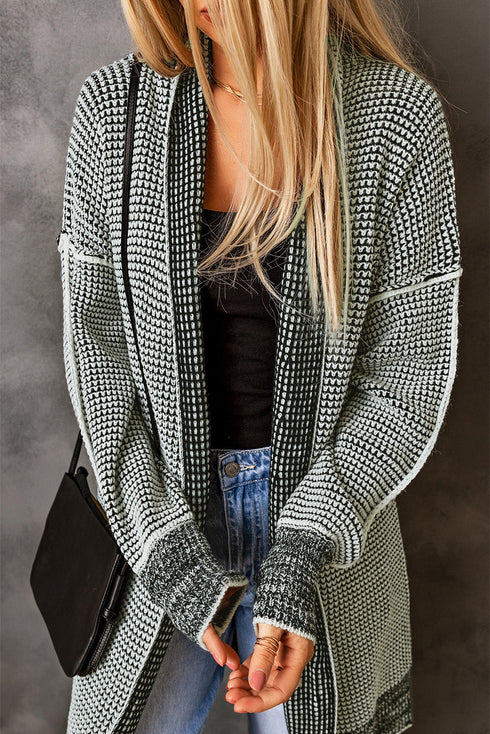 Waffle Knit Open Front Drop Shoulder Cardigan