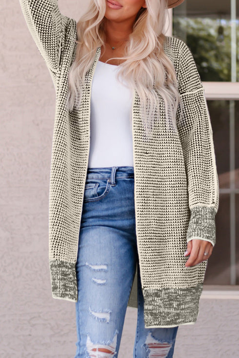 Waffle Knit Open Front Drop Shoulder Cardigan