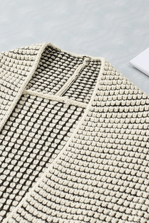Waffle Knit Open Front Drop Shoulder Cardigan