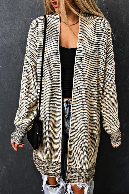 Waffle Knit Open Front Drop Shoulder Cardigan