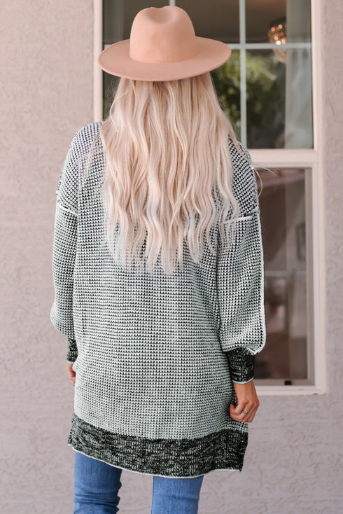 Waffle Knit Open Front Drop Shoulder Cardigan