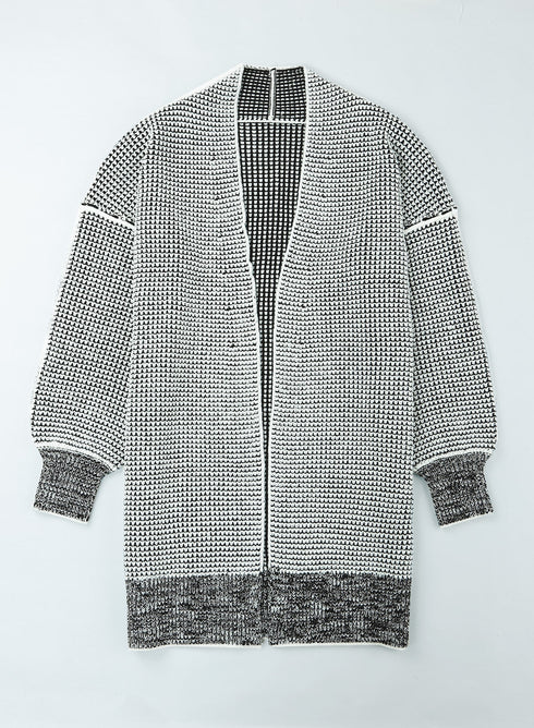 Waffle Knit Open Front Drop Shoulder Cardigan
