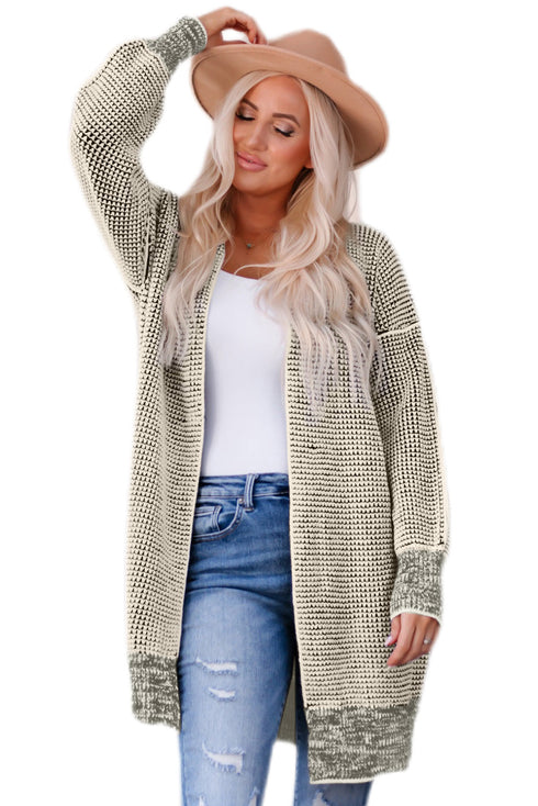 Waffle Knit Open Front Drop Shoulder Cardigan