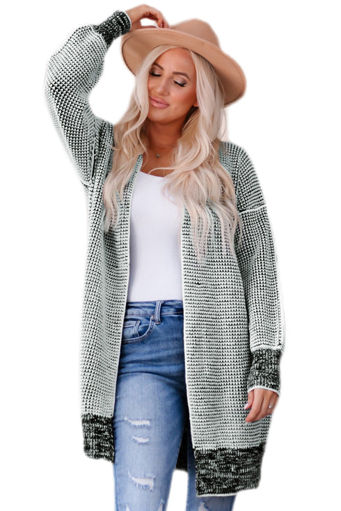 Waffle Knit Open Front Drop Shoulder Cardigan