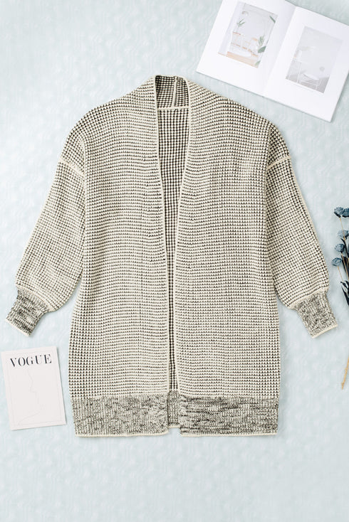 Waffle Knit Open Front Drop Shoulder Cardigan