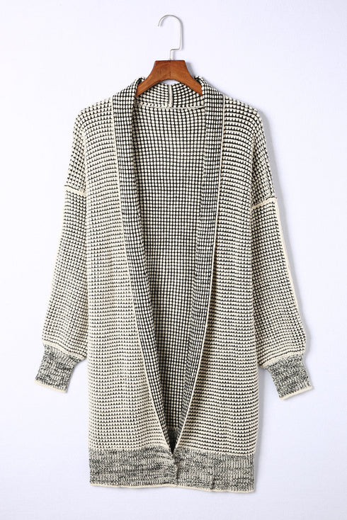 Waffle Knit Open Front Drop Shoulder Cardigan