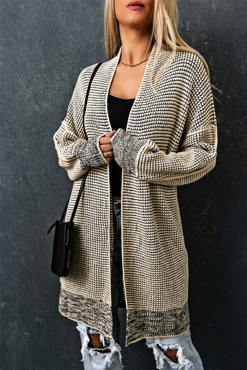 Waffle Knit Open Front Drop Shoulder Cardigan