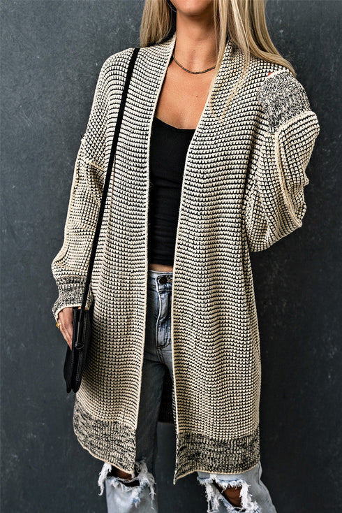 Waffle Knit Open Front Drop Shoulder Cardigan