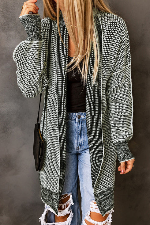 Waffle Knit Open Front Drop Shoulder Cardigan