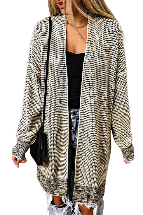 Waffle Knit Open Front Drop Shoulder Cardigan