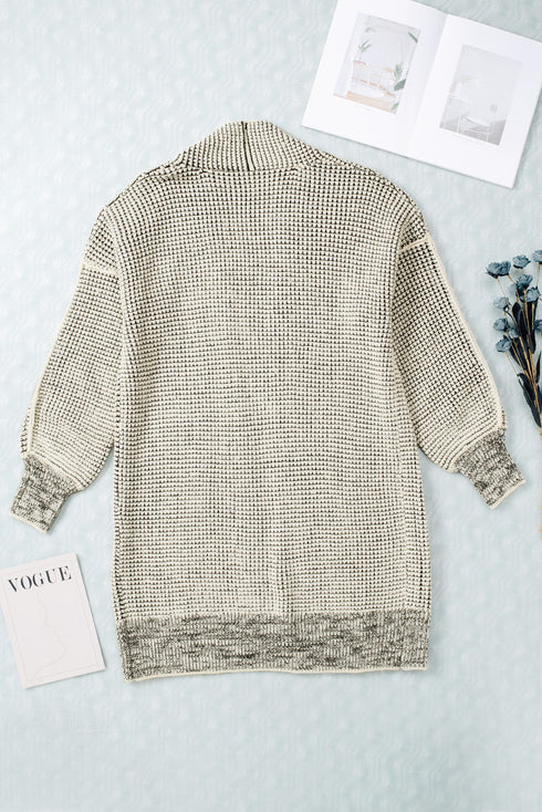 Waffle Knit Open Front Drop Shoulder Cardigan