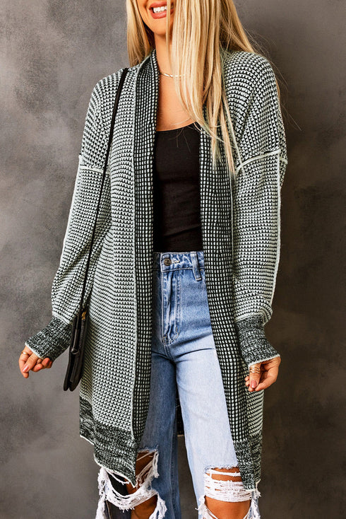 Waffle Knit Open Front Drop Shoulder Cardigan
