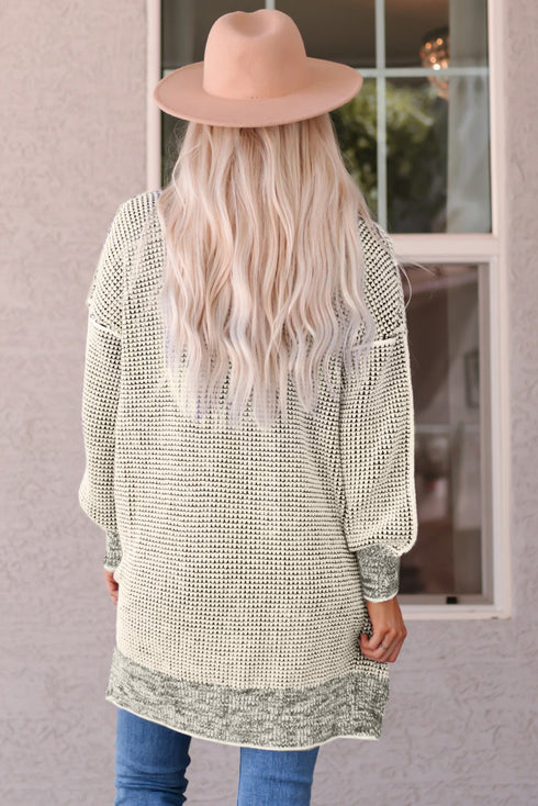 Waffle Knit Open Front Drop Shoulder Cardigan