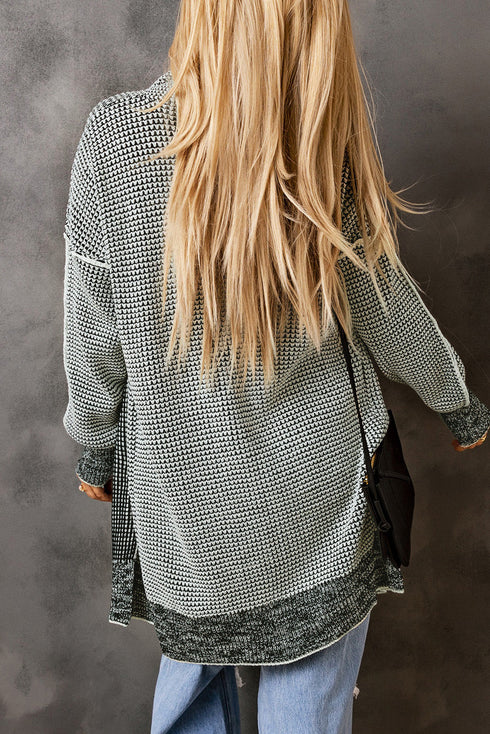 Waffle Knit Open Front Drop Shoulder Cardigan
