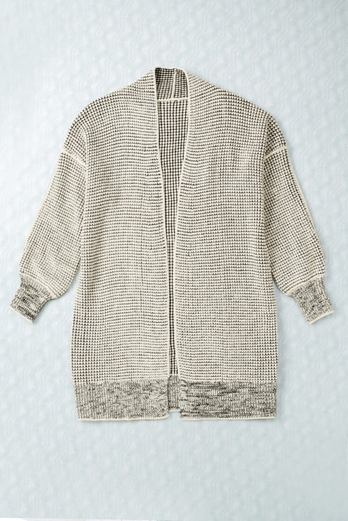 Waffle Knit Open Front Drop Shoulder Cardigan