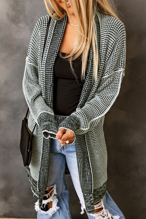 Waffle Knit Open Front Drop Shoulder Cardigan