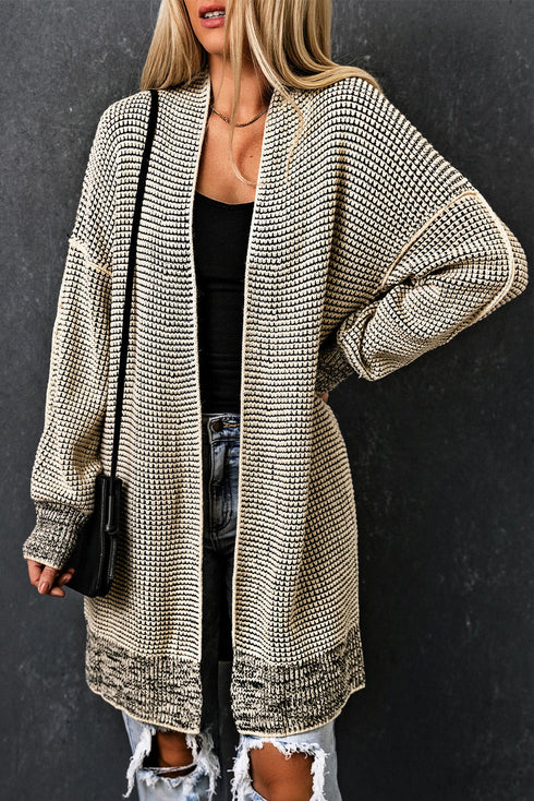 Waffle Knit Open Front Drop Shoulder Cardigan